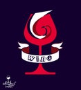 Decorative winery emblem Ã¢â¬â stylized goblet with wavy ribbon. E